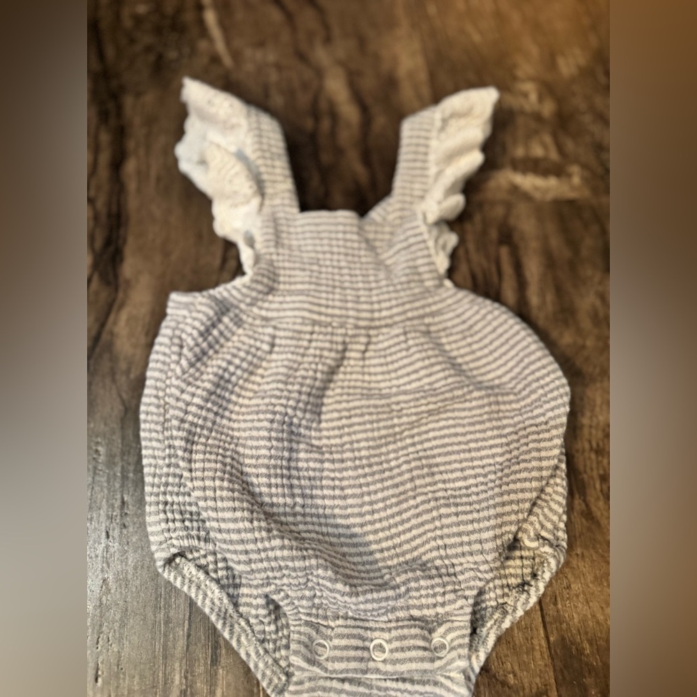 Striped Baby Romper with Ruffle Straps City Mouse